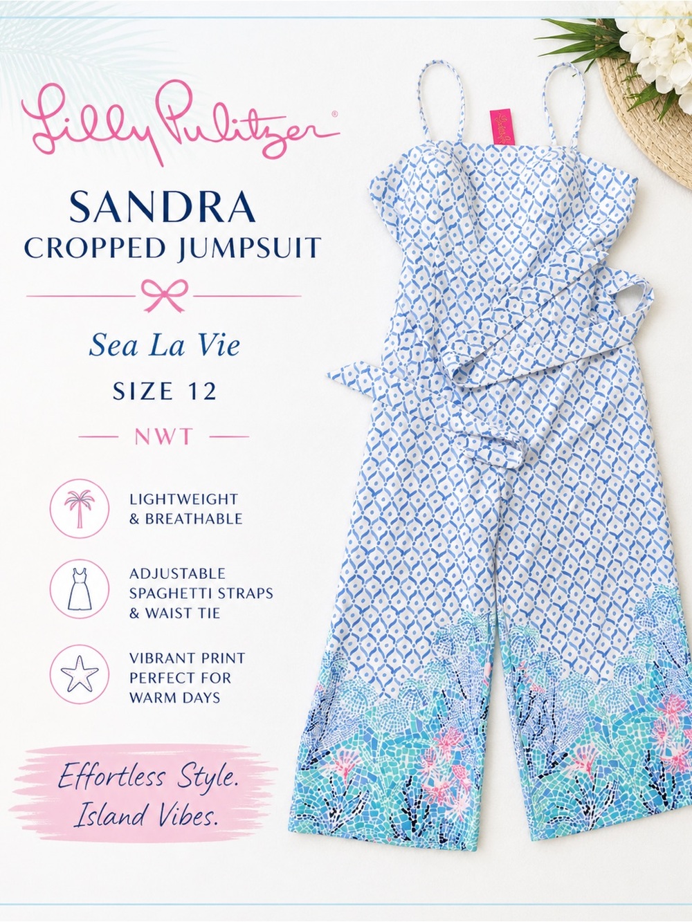 Lilly Pulitzer Sandra cropped jumpsuit "Sea La Vie" size 12 NWT